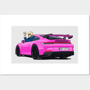 car 911 GT3 skull metal hands pink Posters and Art